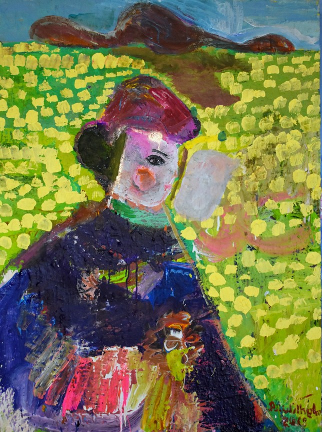 André Wilhelm, Auf der Wiese, Mischtechnik, 90 x 120 cm, 2018