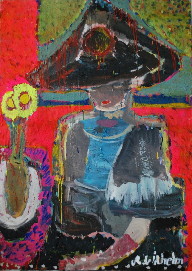 André Wilhelm, Im Cafe, Mischtechnik, 100 x 140 cm, 2018