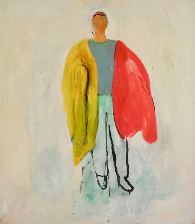 Mann mit zwei Mänteln, 1989, Öl auf Acryl auf Baumwolle, 153 x 133 cm