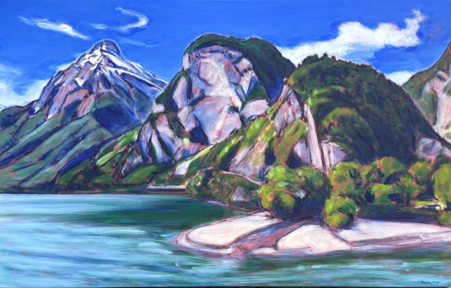 Urnersee mit Isleten, Öl auf Lw, 130 x 204 cm, 2022