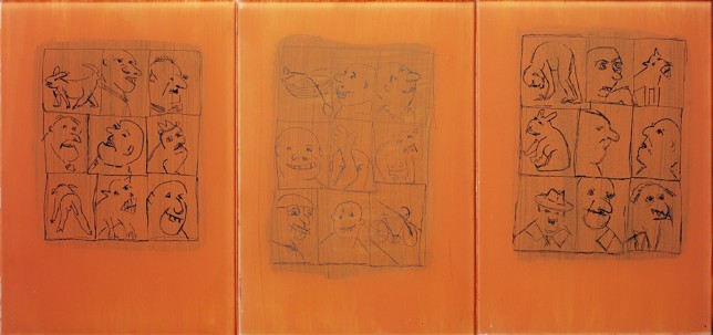 Hinterglas Triptychon rot,2013