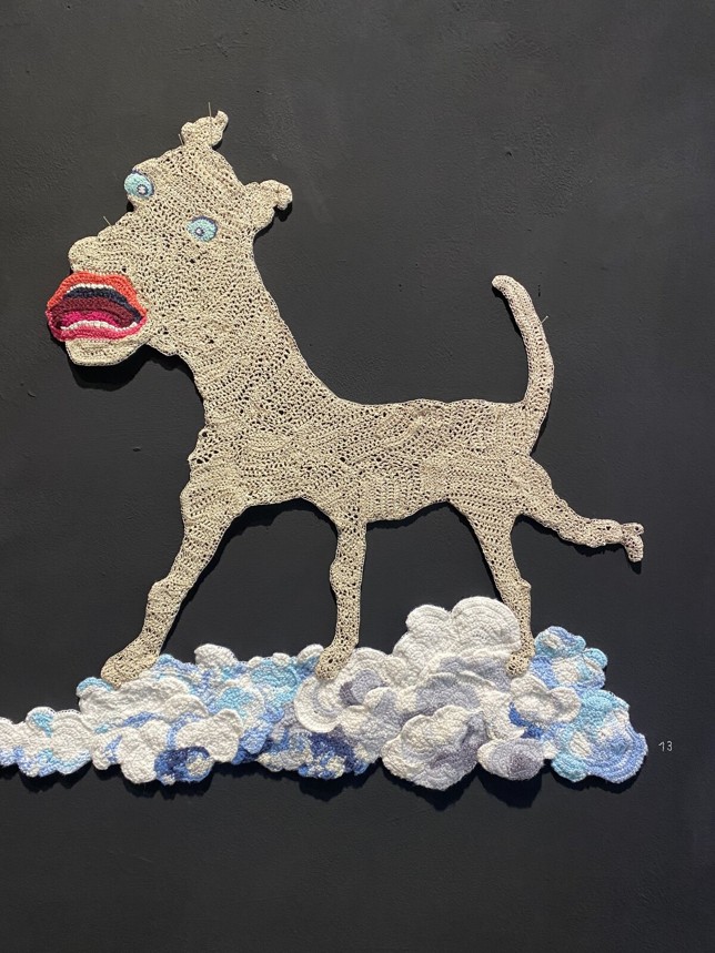 Hund mit Wolke 7, Garn und Wolle, ca 61 x 63 cm, 2024