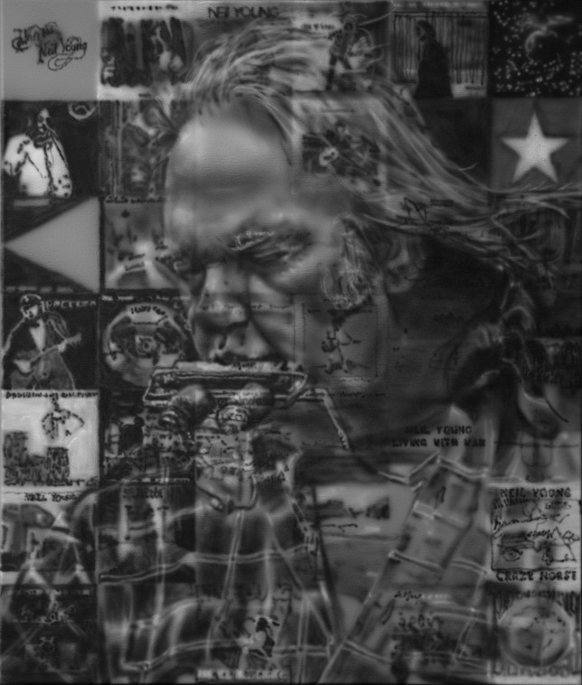 Neil Young, 2014, Airbrushillustration, Unikat, 68/80 cm