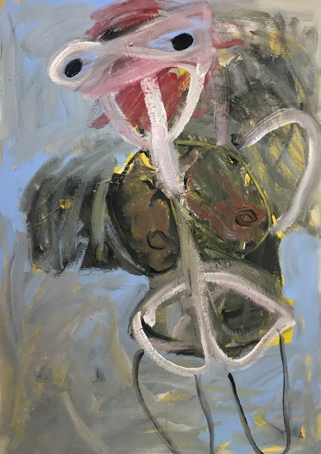 Frau mit rosa Wolke, 200 x 140 cm, 2020