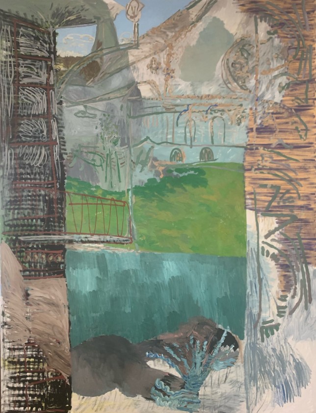 Balkon, Öl und Tempera auf Leinwand, 340 x 260, 2023