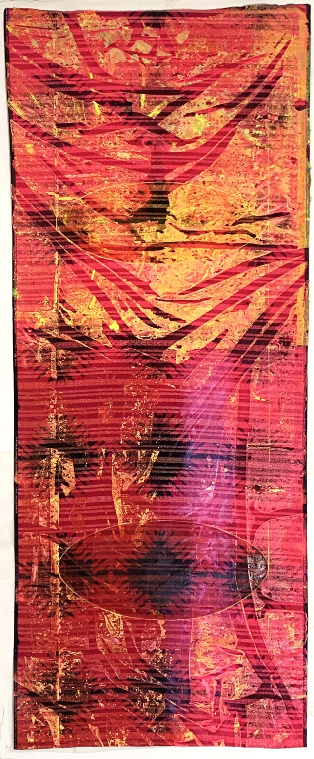Elexier, Acryl, Lack und Kreide auf Stoff, 280 x 112,5 cm, 2022