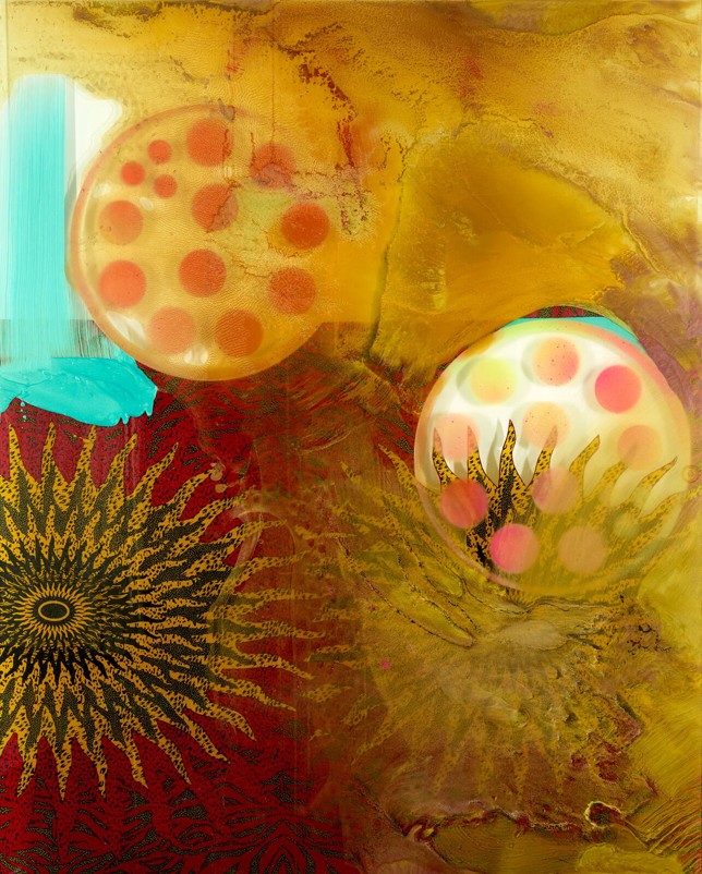 Sai sai. Öl und Holzlasur auf Glas; Öl und Stoff hinter Glas, 175 × 140 cm, 2019/20