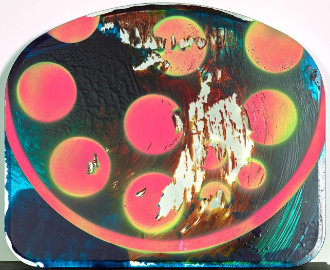 Plasma 3, Öl, Kunstharz und Spray auf Spiegelglas, 52 × 43 cm, 2015/19