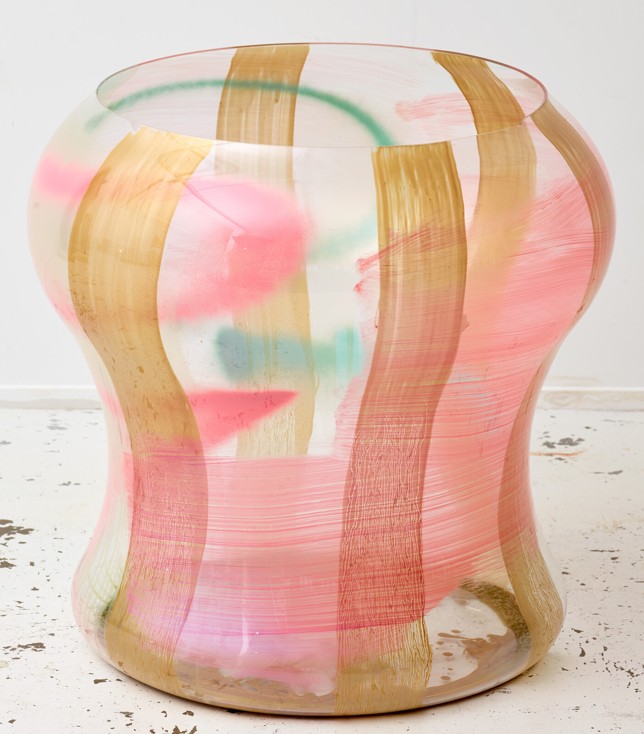 Ohne Titel, Öl und Spray hinter Glas, 75 × 55 cm, 2018