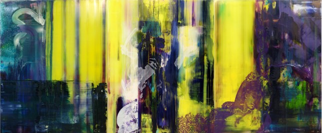 And ro meda, Öl, Siebdruck auf Glas, 3-teilig, 175 × 420 cm, 2014